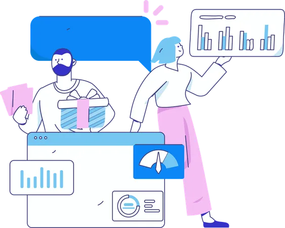 Geschäftsleute arbeiten an Analysedaten  Illustration