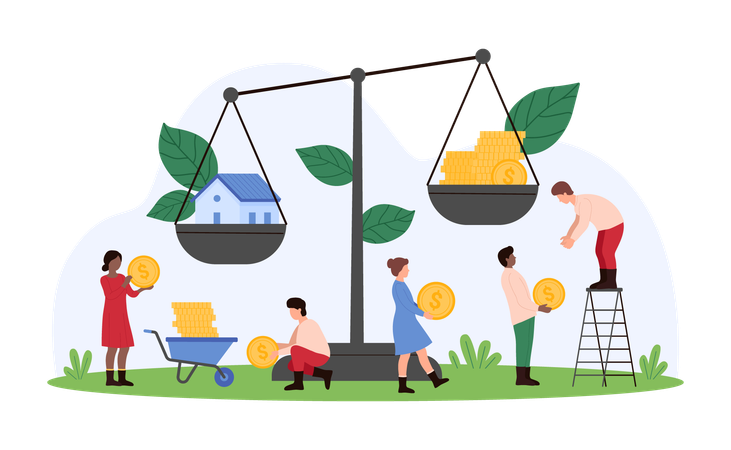 Geschäftsleute, die an der Finanzbewertung arbeiten  Illustration