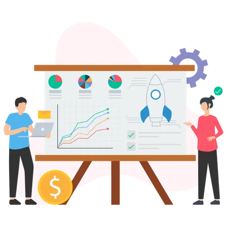 Geschäftsleute arbeiten an der Unternehmensstrategie  Illustration