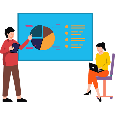 Geschäftsleute, die an Diagrammen arbeiten  Illustration