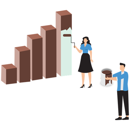 Geschäftsleute, die an Geschäftsdiagrammen arbeiten  Illustration