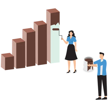 Geschäftsleute, die an Geschäftsdiagrammen arbeiten  Illustration