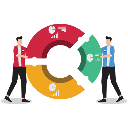 Geschäftsleute arbeiten an einem Kreisdiagramm  Illustration