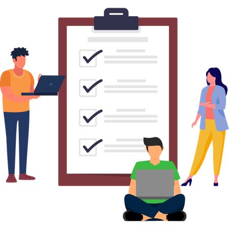 Geschäftsleute arbeiten an einer Business-Checkliste  Illustration