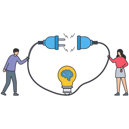 Geschäftsleute arbeiten an einer KI-Idee  Illustration