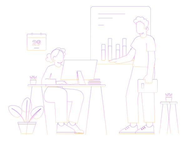 Geschäftsleute, die an Unternehmensstatistiken arbeiten  Illustration