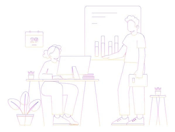 Geschäftsleute, die an Unternehmensstatistiken arbeiten  Illustration