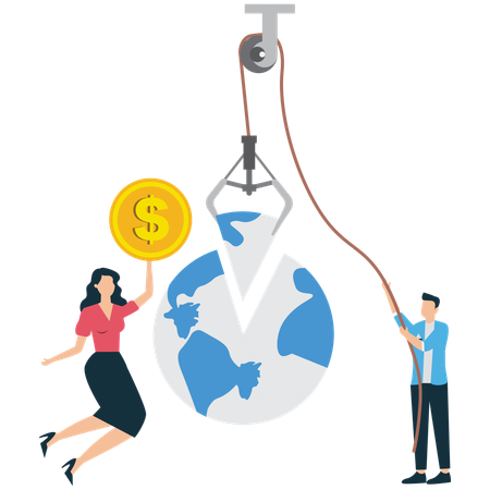 Geschäftsleute, die an globalen Investitionen arbeiten  Illustration
