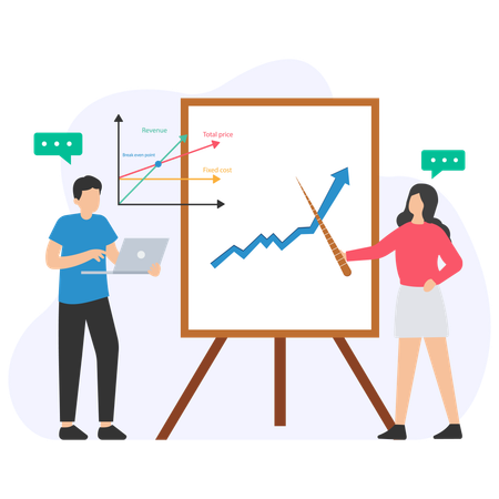 Geschäftsleute arbeiten an Markttrends  Illustration