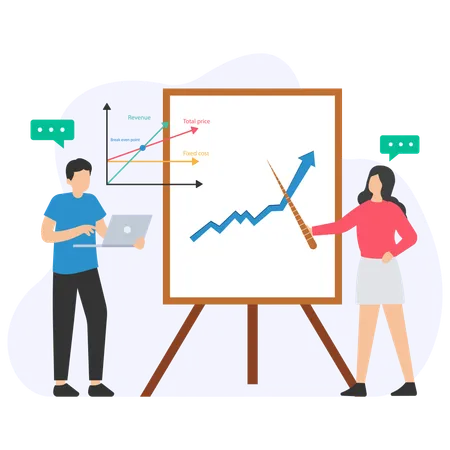 Geschäftsleute arbeiten an Markttrends  Illustration