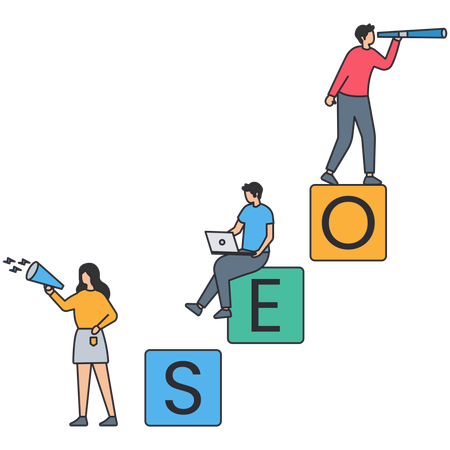 Geschäftsleute arbeiten am SEO-Ranking  Illustration