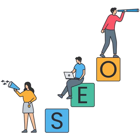 Geschäftsleute arbeiten am SEO-Ranking  Illustration