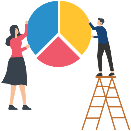 Geschäftsleute, die an Statistiken und Geschäftsberichten arbeiten  Illustration