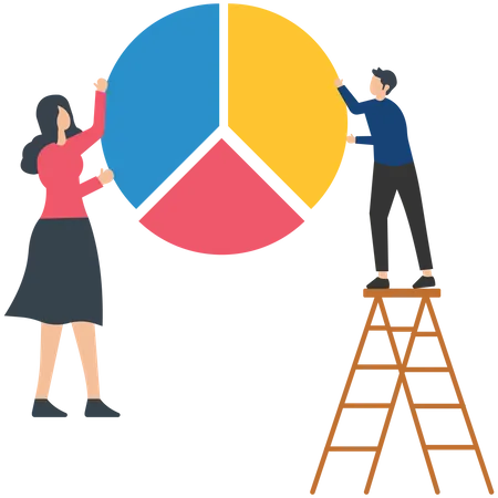 Geschäftsleute, die an Statistiken und Geschäftsberichten arbeiten  Illustration