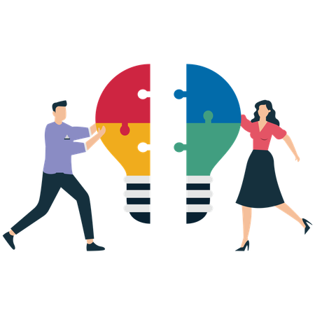 Geschäftsleute arbeiten im Team zusammen, um innovative Lösungen zu finden  Illustration