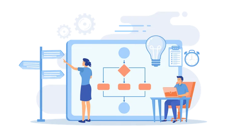 Geschäftsleute arbeiten mit neuem Projektablauf  Illustration