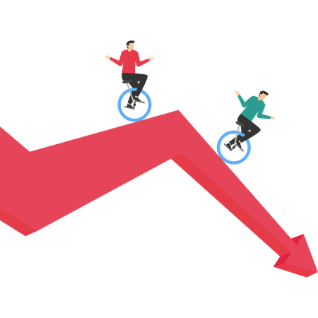 Geschäftsleute auf fallendem Pfeildiagramm  Illustration