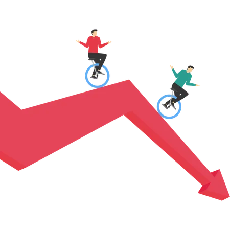 Geschäftsleute auf fallendem Pfeildiagramm  Illustration