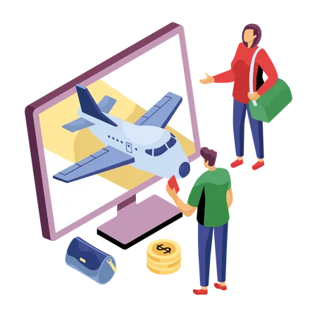 Geschäftsleute buchen Flugzeug für Inlandsreise  Illustration