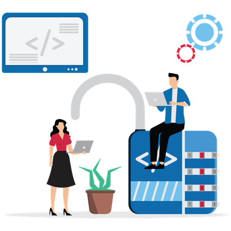 Geschäftsleute, die an Business-Programmierung arbeiten  Illustration