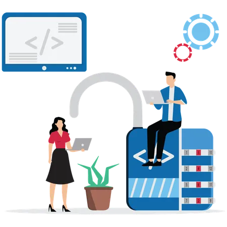 Geschäftsleute, die an Business-Programmierung arbeiten  Illustration