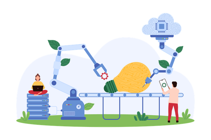 Geschäftsleute, die an der Ideenentwicklung arbeiten  Illustration