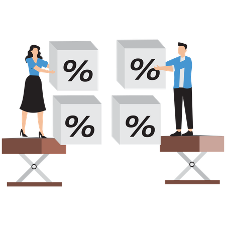 Geschäftsleute, die an einem Geschäftsprozentsatz arbeiten  Illustration