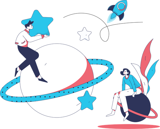 Geschäftsleute, die an Geschäftsstrategien und Geschäftsvisionen arbeiten  Illustration