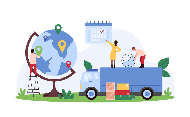 Geschäftsleute, die in der globalen Logistik arbeiten  Illustration
