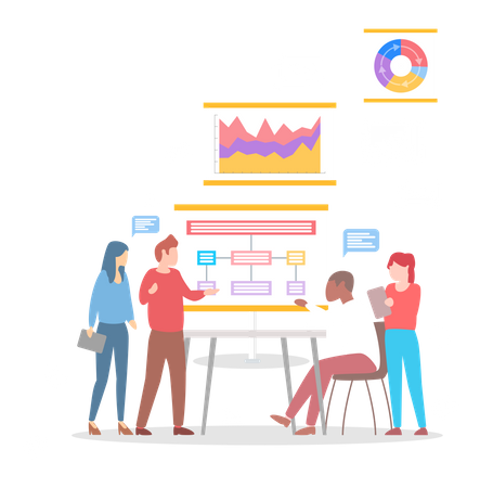 Geschäftsleute, die an Marketinganalysen arbeiten  Illustration