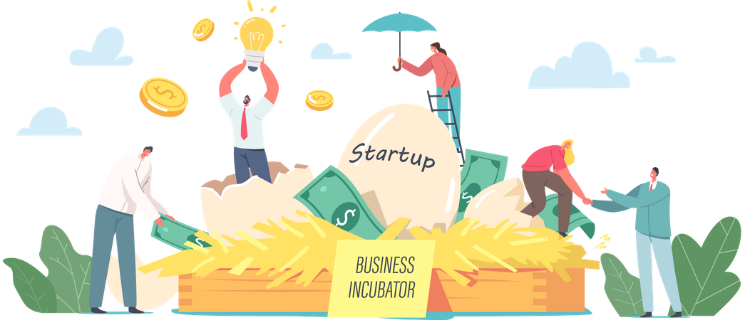 Geschäftsleute, die Startup-Projekte vorantreiben  Illustration