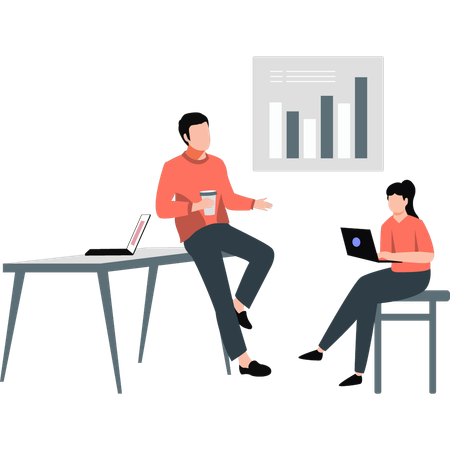 Geschäftsleute diskutieren Geschäftsdiagramm  Illustration