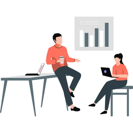 Geschäftsleute diskutieren Geschäftsdiagramm  Illustration