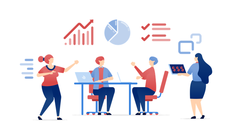 Geschäftsleute diskutieren Analysediagramm  Illustration