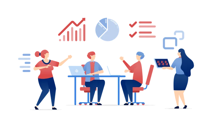 Geschäftsleute diskutieren Analysediagramm  Illustration