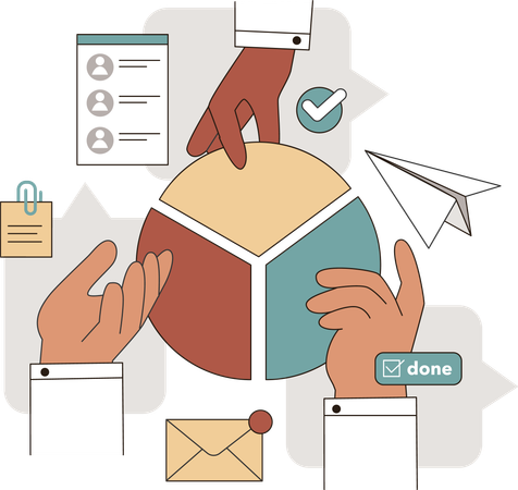 Geschäftsleute diskutieren Geschäftskreisdiagramm  Illustration