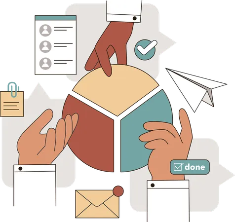 Geschäftsleute diskutieren Geschäftskreisdiagramm  Illustration