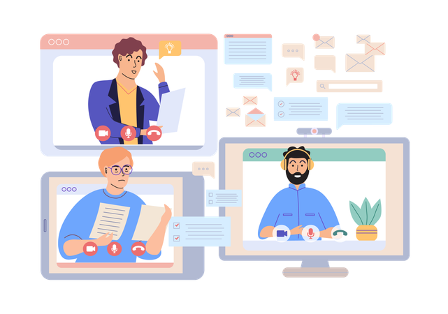 Geschäftsleute diskutieren in Online-Meeting  Illustration