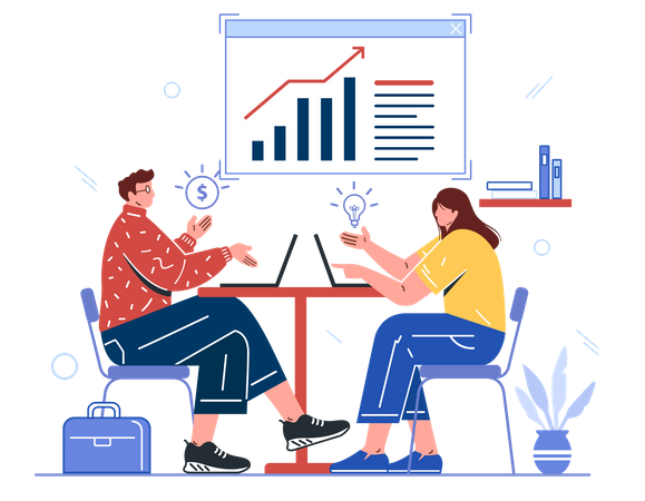 Geschäftsleute diskutieren Marketinganalyse  Illustration