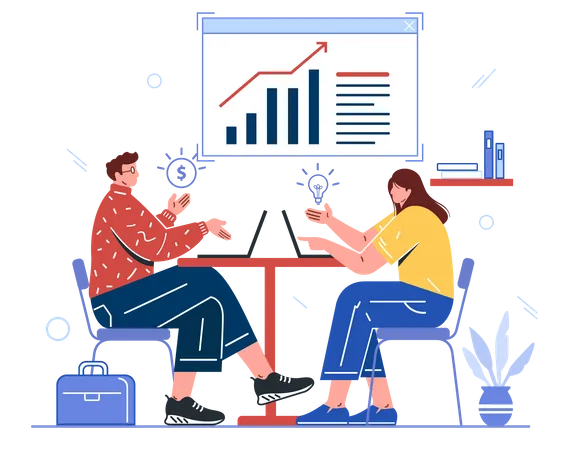 Geschäftsleute diskutieren Marketinganalyse  Illustration