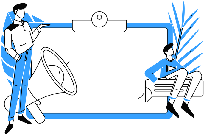 Geschäftsleute diskutieren Medienreaktionen  Illustration