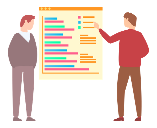 Geschäftsleute diskutieren über Analysebericht  Illustration