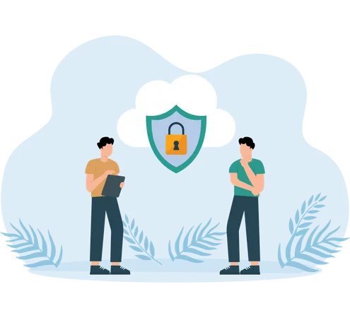 Geschäftsleute diskutieren über die Sicherheit von Cloud-Servern  Illustration