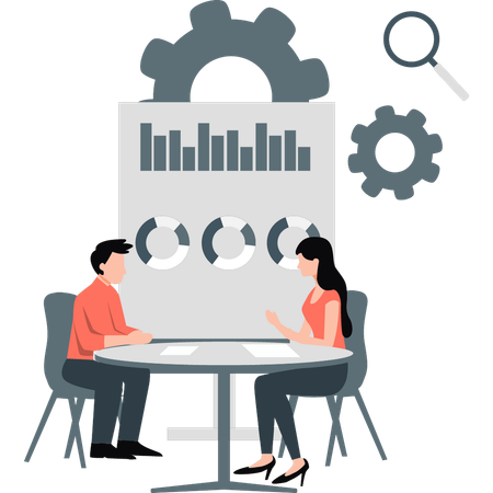 Geschäftsleute diskutieren über Entwicklungsdiagramm  Illustration