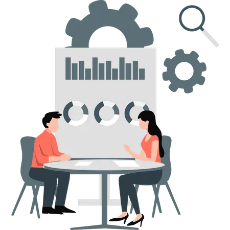 Geschäftsleute diskutieren über Entwicklungsdiagramm  Illustration