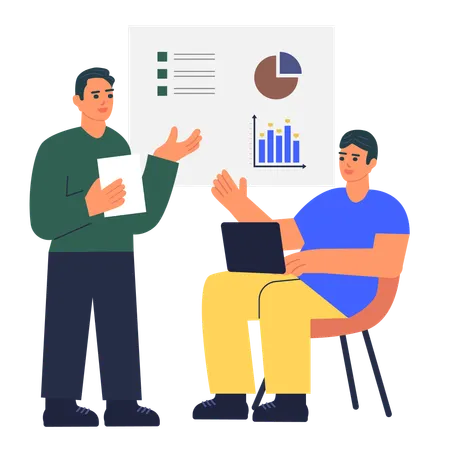 Geschäftsleute diskutieren über Geschäftsbericht  Illustration