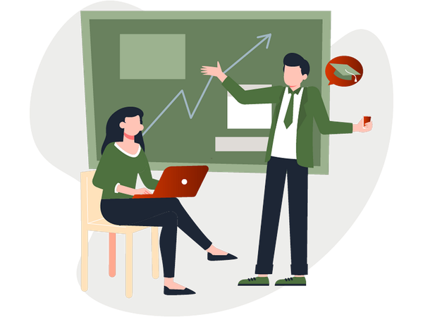 Geschäftsleute diskutieren über Diagramm  Illustration