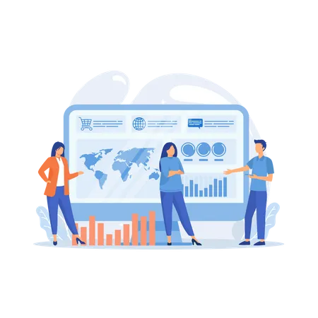 Geschäftsleute erstellen Dashboards und analysieren Statistiken  Illustration