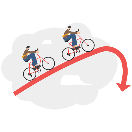 Geschäftsleute fahren Fahrrad und erleiden dabei Geschäftsverluste  Illustration