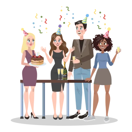 Geschäftsleute feiern gemeinsam Geburtstag  Illustration